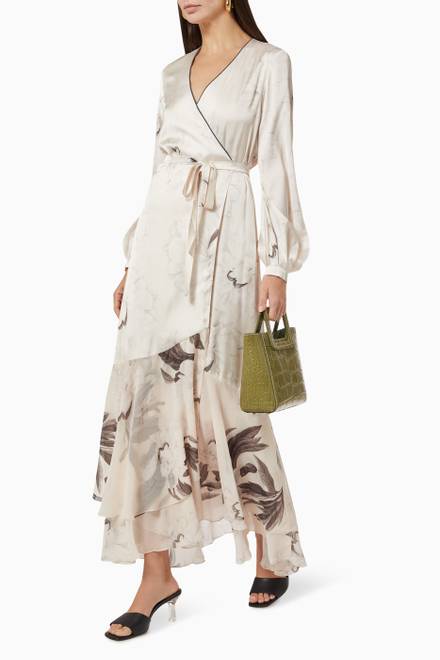 hover state of Floral Wrap-around Maxi Dress in Satin Crepe  