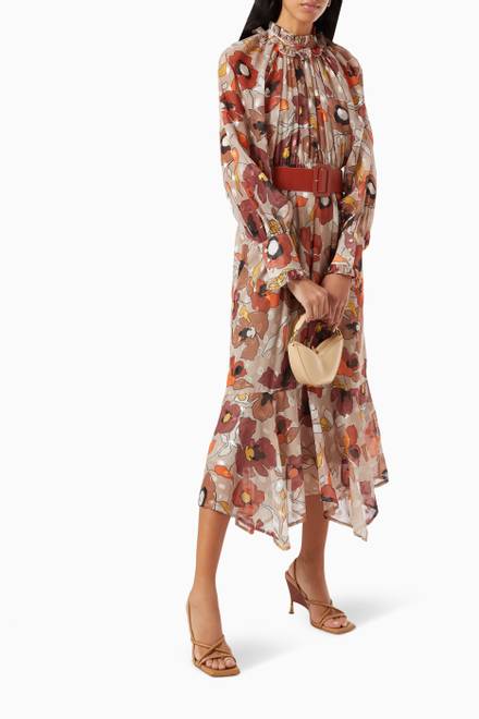 hover state of Asymmetric Midi Dress in Floral Print 