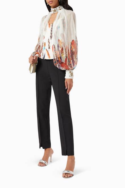 hover state of High-waisted Split Pants in Cotton Blend 