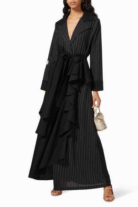 hover state of Two Tone Ruffle Abaya with Sheila & Belt in Crepe  