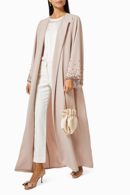 hover state of Pearl Embellished Abaya in Crepe 