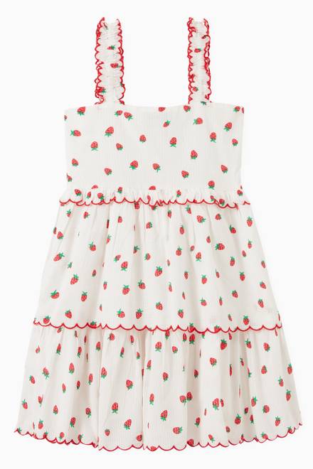hover state of Strawberry Print Dress in Cotton Jacquard