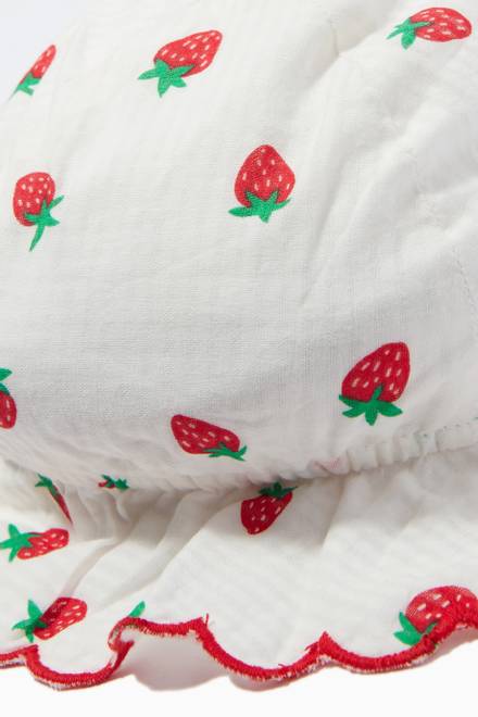 hover state of Strawberry Print Sun Hat in Cotton Jacquard