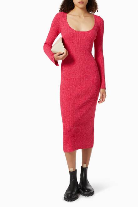 hover state of Melange Midi Dress in Ribbed Rayon  