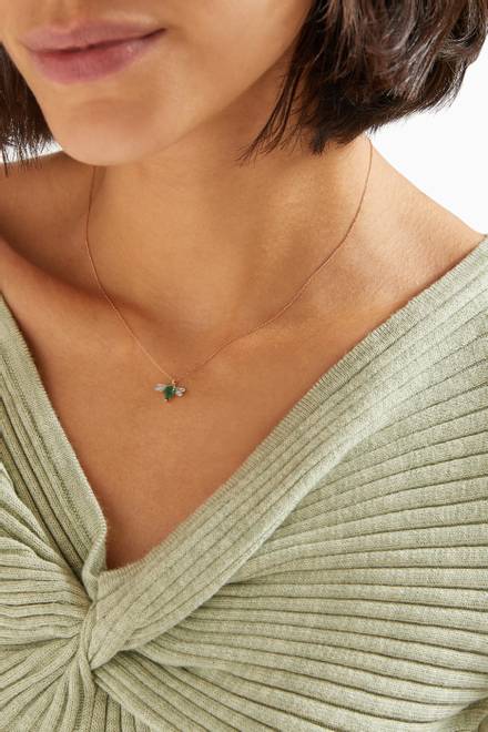 hover state of Bee Emerald Pendant Necklace in 14kt Rose Gold 
