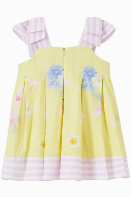 hover state of Yellow Floral Dress in Cotton Blend  