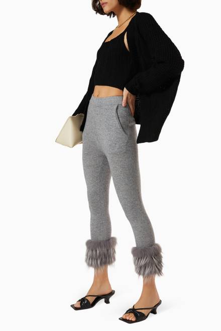 hover state of Fur Trim Cropped Pants in Wool-blend Knit   