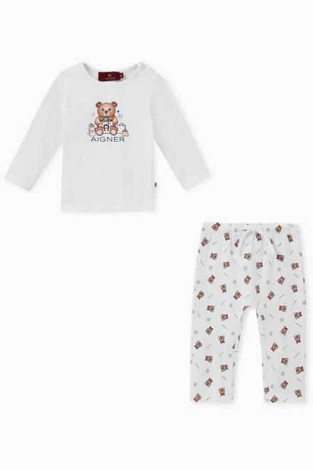 hover state of Teddy Logo Pyjama Set in Cotton 