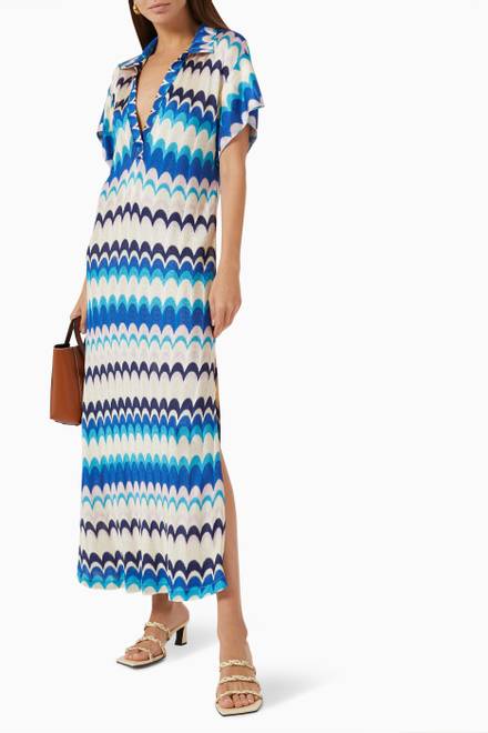 hover state of Lucchini Longline Polo Dress in Silk Chevron Knit