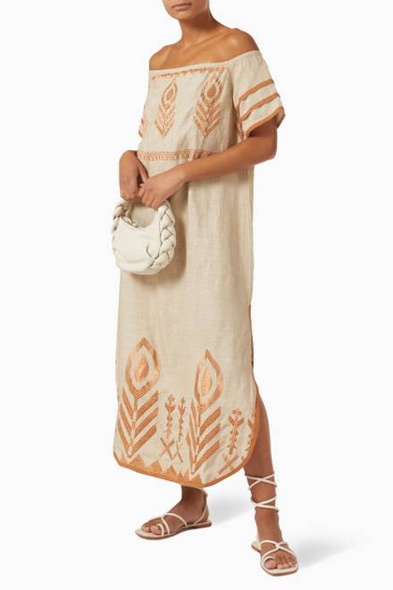 hover state of Contrast Embroidered Dress in Linen 