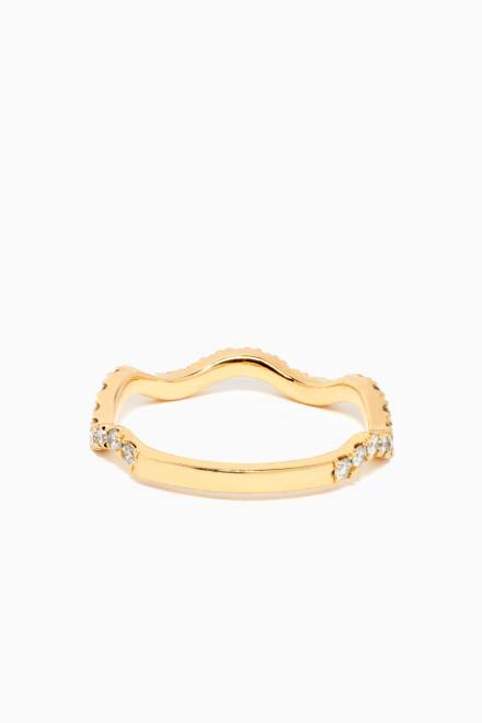 hover state of Wavy Stack Ring with Diamonds in 18kt Gold  