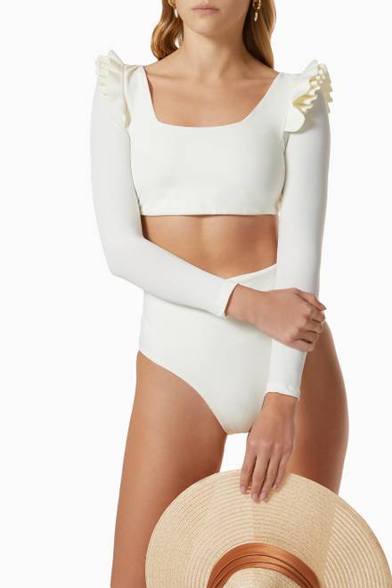hover state of Agnese Long-sleeve Crop Bikini Top 