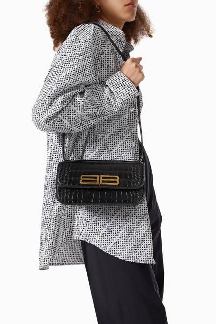 hover state of Small Gossip Shoulder Bag in Croc-embossed Leather    