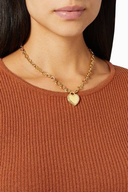 hover state of Pavé Heart Pendant Necklace in 18kt Gold Plated Brass     