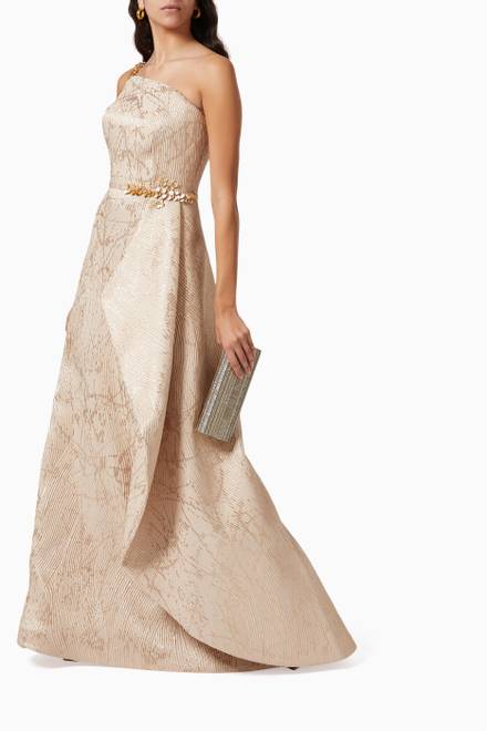 hover state of One Shoulder Gown in Metallic Jacquard 