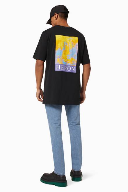 hover state of Heron Print Oversized T-shirt in Organic Cotton Jersey 
