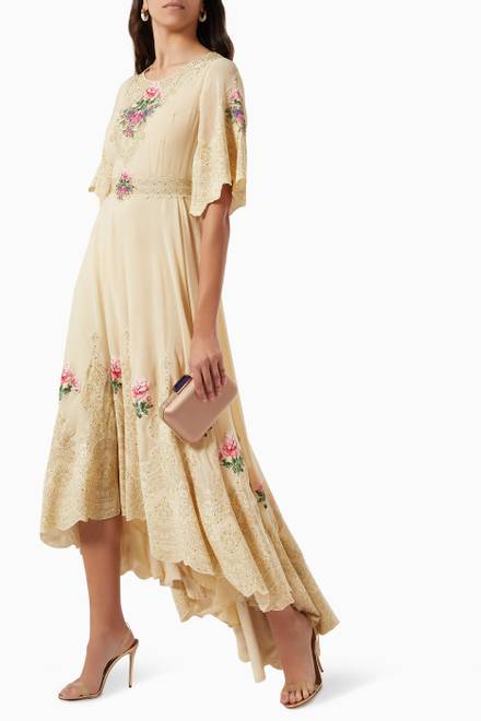 hover state of Embellished Floral Dress in Chiffon  