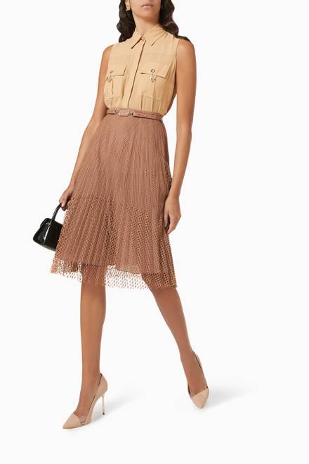 hover state of Belted Plissé Pleats Midi Skirt in Mesh 
