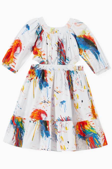 hover state of Parrot Paint Print Dress in Cotton