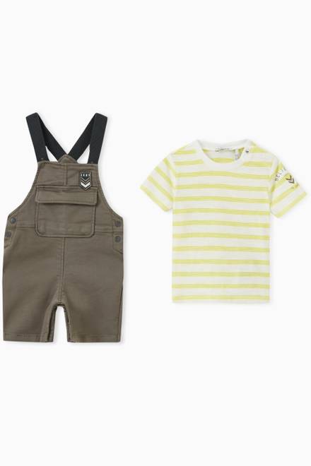 hover state of Stripe T-shirt & Overall Set in Organic Cotton
