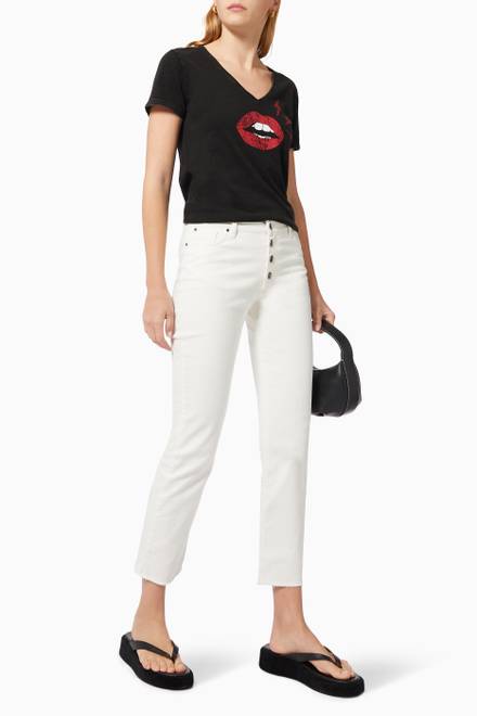 hover state of Cropped High Waist Jeans in Cotton Denim 