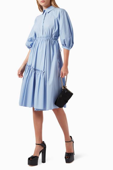 hover state of Puffy Sleeves Ruffle Trim Dress in Mikado Silk 