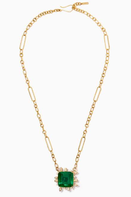 hover state of Emerald & Diamond Chain Link Necklace in 18kt Yellow Gold        
