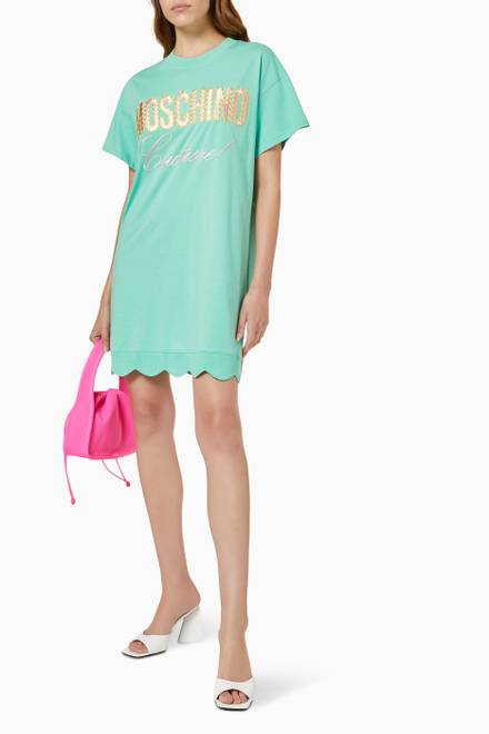 hover state of Embroidered Logo T-shirt Dress in Cotton Jersey   