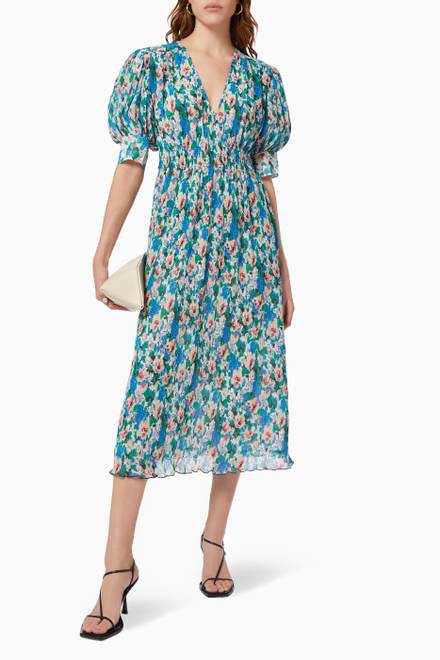 hover state of Floral Dress in Pleated Georgette
