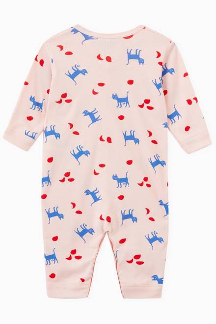 hover state of All-over Cat Print Sleepsuit in Cotton 