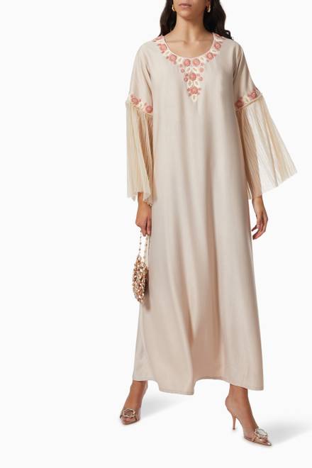 hover state of Floral Embroidered Kaftan in Silk  
