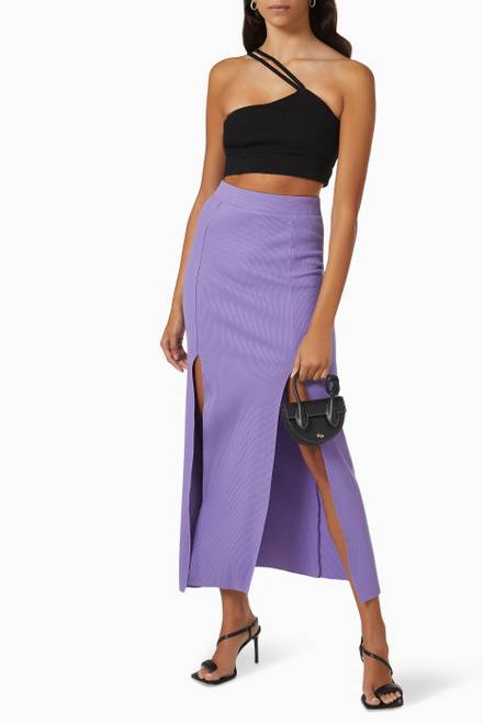 hover state of Slashed Midi Skirt in Ribbed Fabric  