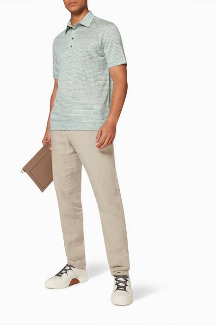 hover state of Striped Polo Shirt in Linen  