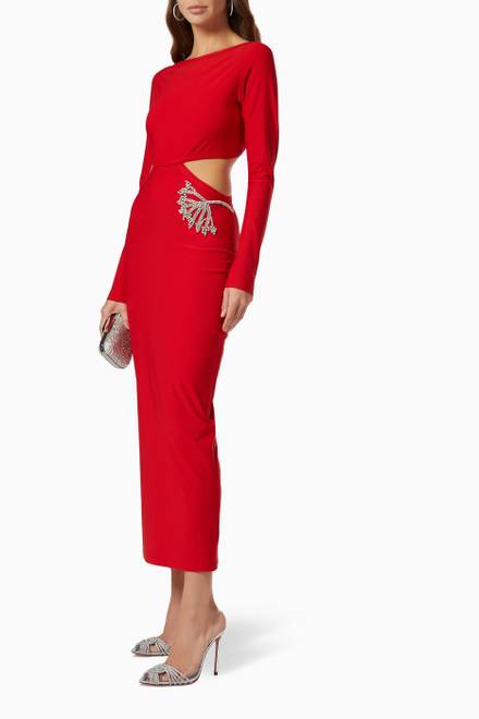 hover state of Crystal Embellished Midi Dress in Jersey