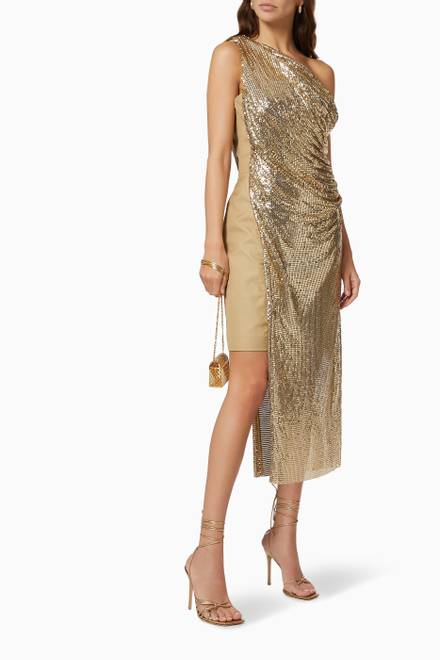 hover state of Draped Chain Mail Dress in Gabardine 