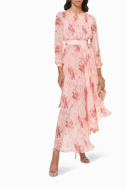 hover state of Floral Belted Maxi Dress in Chiffon   