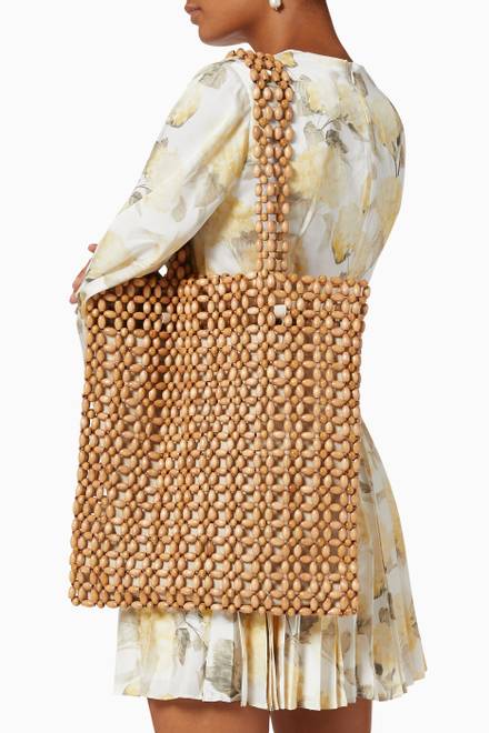 hover state of Beaded Tote Bag in Wood & Linen