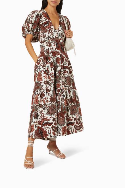 hover state of Catalina Plunged Short Sleeve Midi Dress