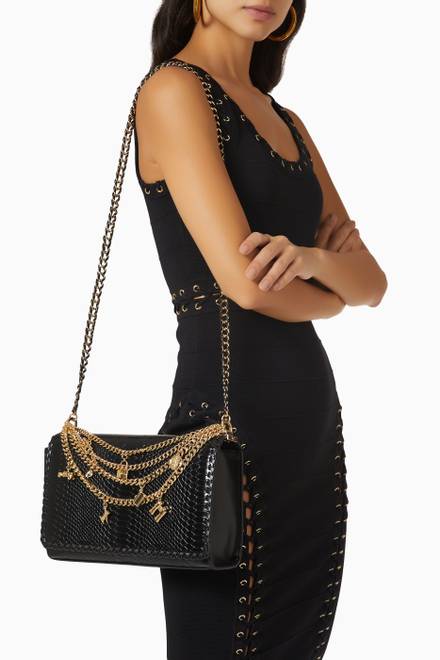 hover state of Charms & Chains Crossbody Bag in Python-embossed Leather  