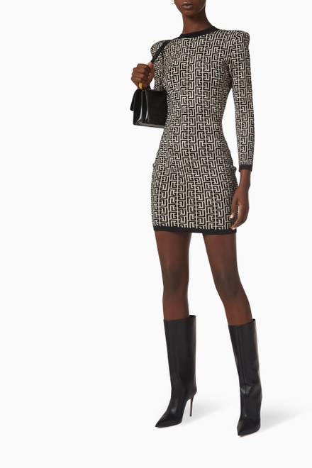 hover state of Monogram Short Dress in Wool-Viscose Knit  