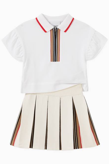 hover state of Icon Stripe Detail Pleated Skirt in Wool Blend