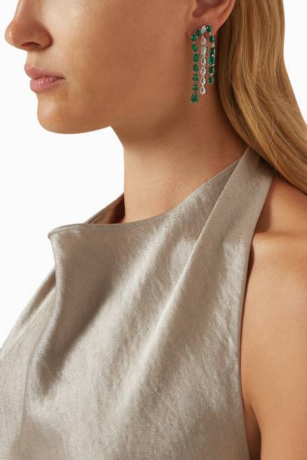 hover state of Pear Emerald CZ Fringe Climber Earrings  