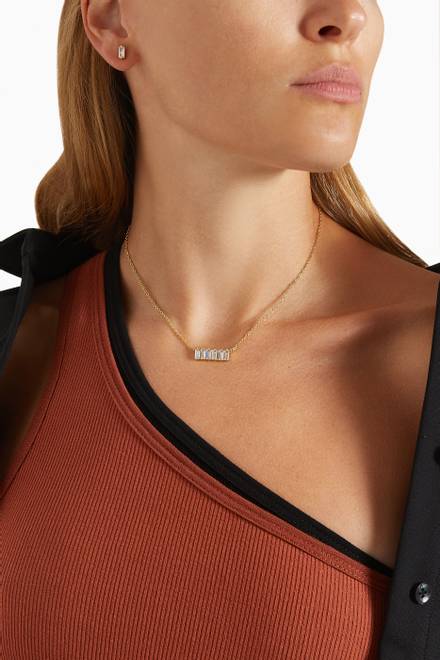 hover state of Baguette Bar Necklace with Studs 