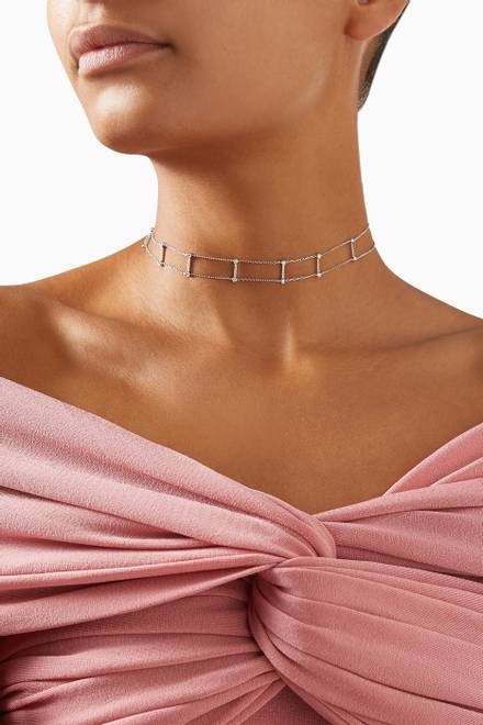 hover state of Graphique Diamond Double Line Bar Choker in 18kt White Gold    