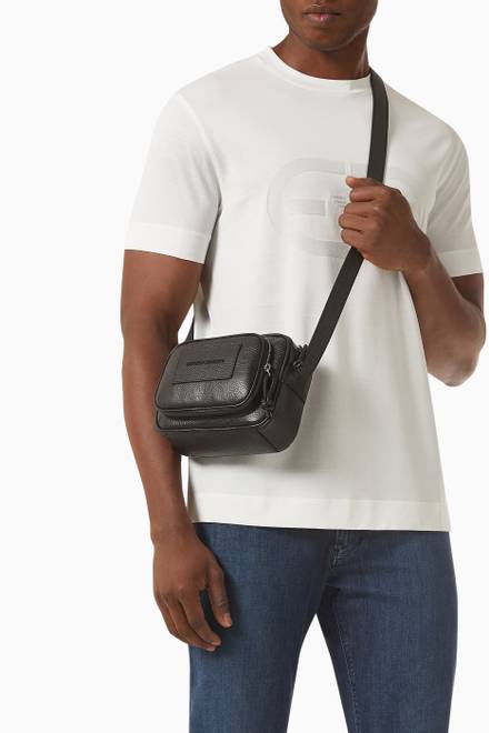 hover state of EA Embossed Crossbody Bag in Tumbled Leather 