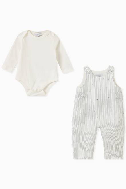 hover state of Striped Logo Dungaree Jumpsuit & Romper Set in Cotton 