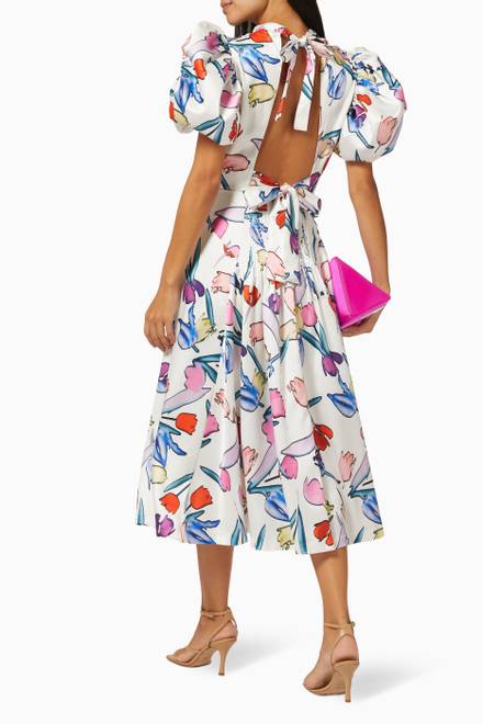 hover state of Noon Floral Print Midi Dress in Recycled Fabric