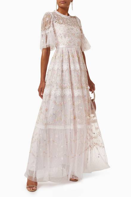 hover state of Araminta Lace Round Neck Gown in Tulle  