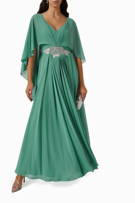 hover state of Embellished Cape Dress in Chiffon