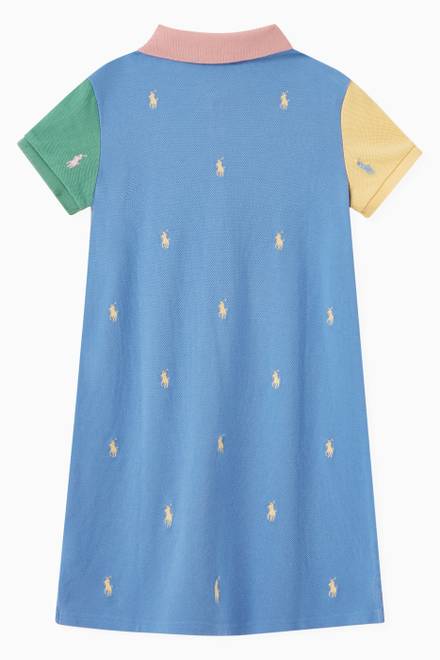 hover state of Multi Embroidered Logo Polo Dress in Cotton Piqué